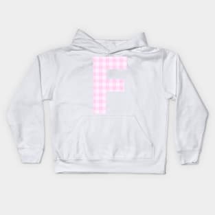 Pink Letter F in Plaid Pattern Background. Kids Hoodie